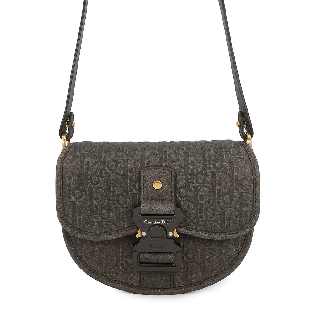 Christian Dior Embossed Oblique Gallop Shoulder Bag Canvas Leather Black